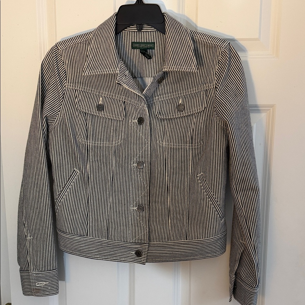Ralph Lauren Black and White Striped Cotton Jean Jacket